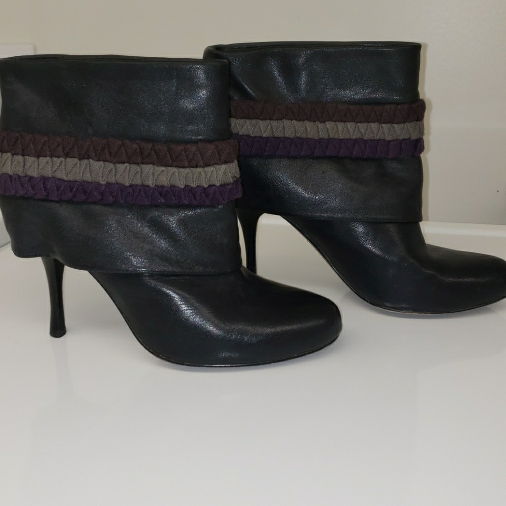 Plenty black leather short heeled boots